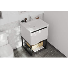 Load image into Gallery viewer, LAVIVA Alto 313SMR-24W-WQ 24&quot; Single Bathroom Vanity in White with White Quartz, White Rectangle Sink, Angled Rendered Bathroom View