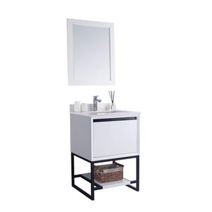 LAVIVA Alto 313SMR-24W-WQ 24" Single Bathroom Vanity in White with White Quartz, White Rectangle Sink, Angled View