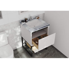 Load image into Gallery viewer, LAVIVA Alto 313SMR-24W-WS 24&quot; Single Bathroom Vanity in White with White Stripes Marble, White Rectangle Sink, Rendered Open Drawer