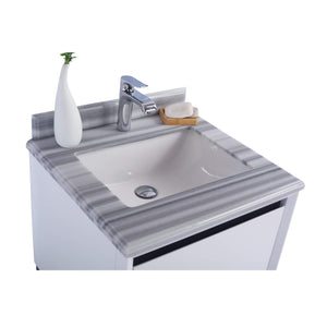 LAVIVA Alto 313SMR-24W-WS 24" Single Bathroom Vanity in White with White Stripes Marble, White Rectangle Sink, Countertop Closeup