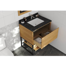 Load image into Gallery viewer, LAVIVA Alto 313SMR-30CO-BW 30&quot; Single Bathroom Vanity in California White Oak with Black Wood Marble, White Rectangle Sink, Rendered Open Drawers