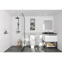 Load image into Gallery viewer, LAVIVA Alto 313SMR-30W-BW 30&quot; Single Bathroom Vanity in White with Black Wood Marble, White Rectangle Sink, Rendered Bathroom View