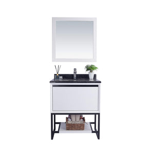 LAVIVA Alto 313SMR-30W-BW 30" Single Bathroom Vanity in White with Black Wood Marble, White Rectangle Sink, Front View