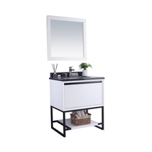 Load image into Gallery viewer, LAVIVA Alto 313SMR-30W-BW 30&quot; Single Bathroom Vanity in White with Black Wood Marble, White Rectangle Sink, Angled View