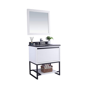 LAVIVA Alto 313SMR-30W-BW 30" Single Bathroom Vanity in White with Black Wood Marble, White Rectangle Sink, Angled View