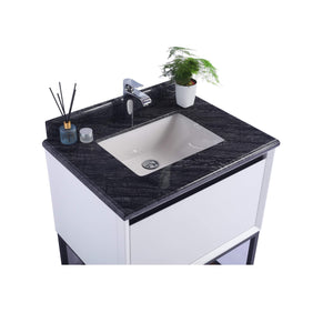 LAVIVA Alto 313SMR-30W-BW 30" Single Bathroom Vanity in White with Black Wood Marble, White Rectangle Sink, Countertop Closeup