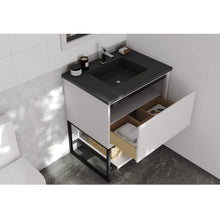 Load image into Gallery viewer, LAVIVA Alto 313SMR-30W-MB 30&quot; Single Bathroom Vanity in White with Matte Black VIVA Stone Surface, Integrated Sink, Rendered Open Drawer