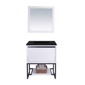 LAVIVA Alto 313SMR-30W-MB 30" Single Bathroom Vanity in White with Matte Black VIVA Stone Surface, Integrated Sink, Front View
