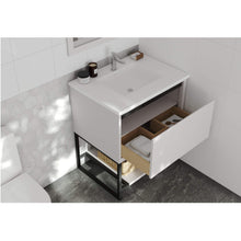 Load image into Gallery viewer, LAVIVA Alto 313SMR-30W-MW 30&quot; Single Bathroom Vanity in White with Matte White VIVA Stone Surface, Integrated Sink, Rendered Open Drawer