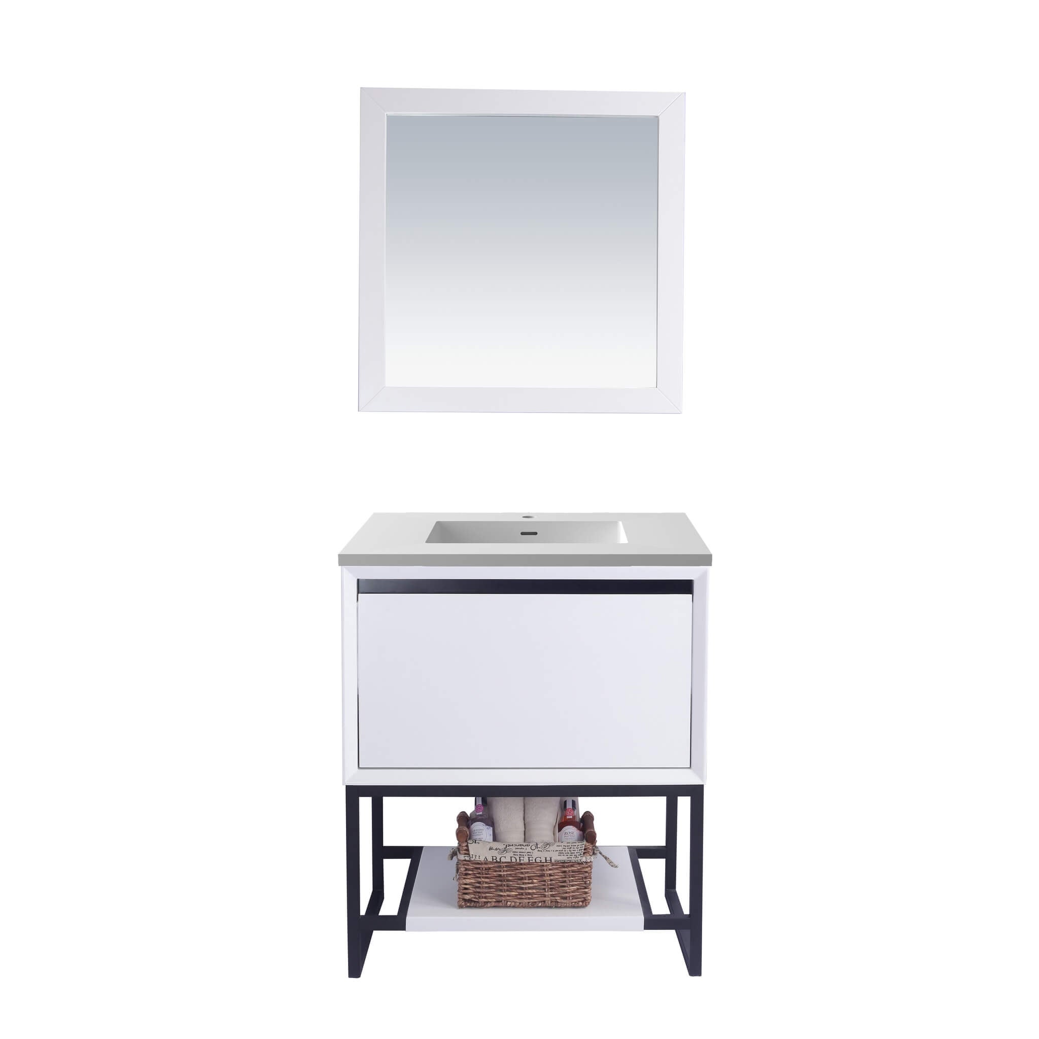 LAVIVA Alto 313SMR-30W-MW 30" Single Bathroom Vanity in White with Matte White VIVA Stone Surface, Integrated Sink, Front View
