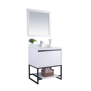 LAVIVA Alto 313SMR-30W-PW 30" Single Bathroom Vanity in White with Pure White Phoenix Stone, White Oval Sink, Angled View