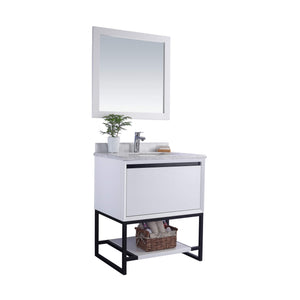 LAVIVA Alto 313SMR-30W-WC 30" Single Bathroom Vanity in White with White Carrara Marble, White Rectangle Sink, Angled View