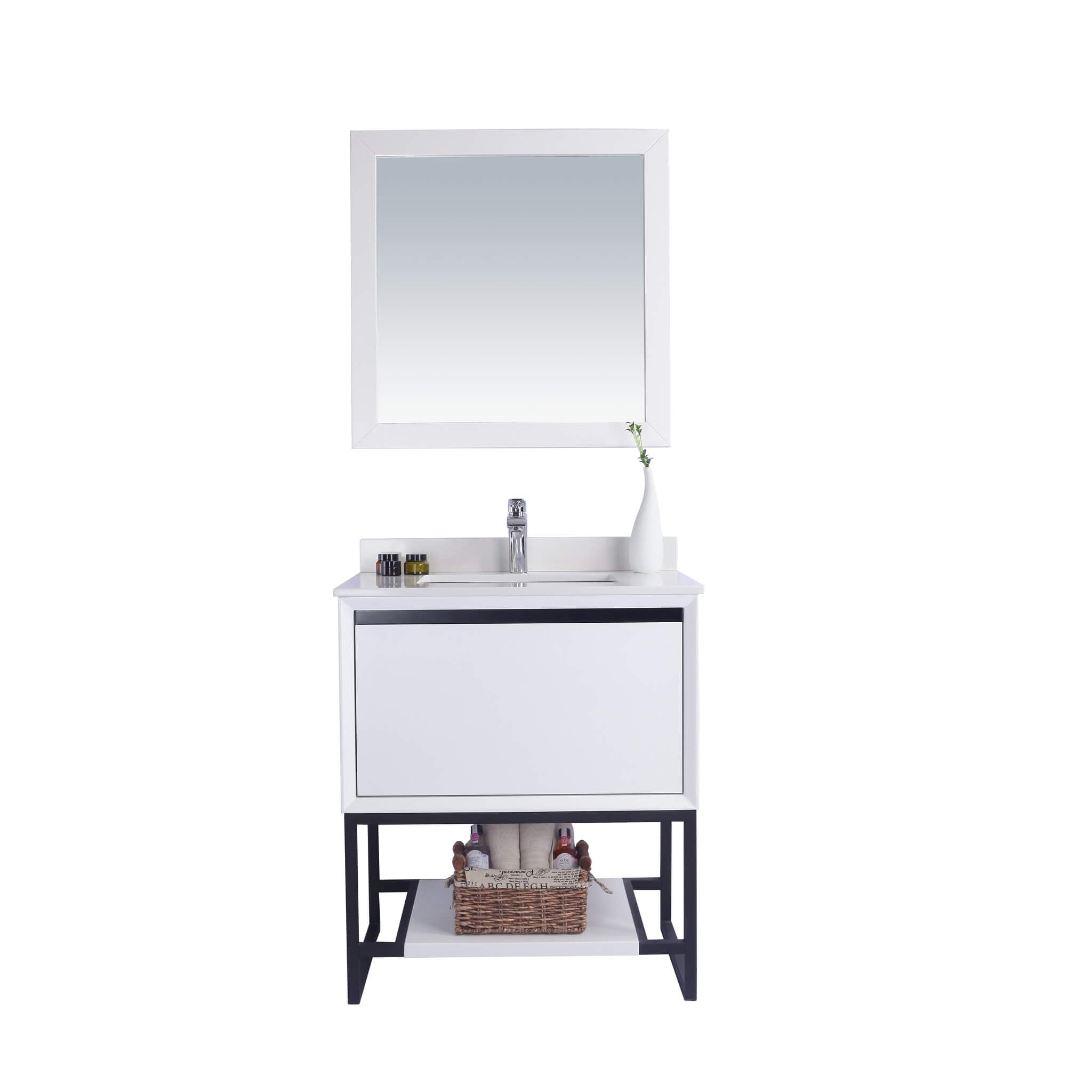 LAVIVA Alto 313SMR-30W-WQ 30" Single Bathroom Vanity in White with White Quartz, White Rectangle Sink, Front View