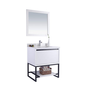 LAVIVA Alto 313SMR-30W-WQ 30" Single Bathroom Vanity in White with White Quartz, White Rectangle Sink, Angled View