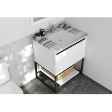 Load image into Gallery viewer, LAVIVA Alto 313SMR-30W-WS 30&quot; Single Bathroom Vanity in White with White Stripes Marble, White Rectangle Sink, Rendered Angled Bathroom View