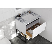 Load image into Gallery viewer, LAVIVA Alto 313SMR-30W-WS 30&quot; Single Bathroom Vanity in White with White Stripes Marble, White Rectangle Sink, Rendered Open Drawer