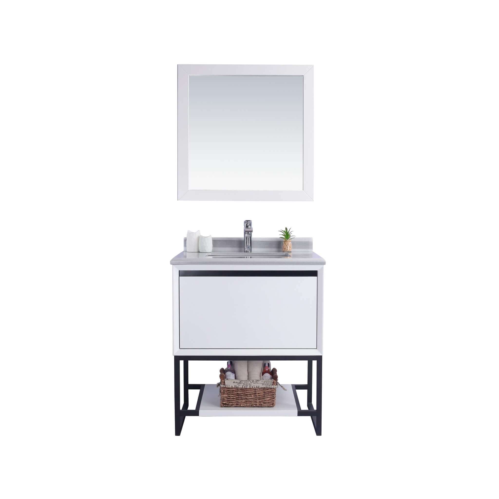 LAVIVA Alto 313SMR-30W-WS 30" Single Bathroom Vanity in White with White Stripes Marble, White Rectangle Sink, Front View