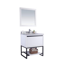 Load image into Gallery viewer, LAVIVA Alto 313SMR-30W-WS 30&quot; Single Bathroom Vanity in White with White Stripes Marble, White Rectangle Sink, Angled View