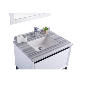 LAVIVA Alto 313SMR-30W-WS 30" Single Bathroom Vanity in White with White Stripes Marble, White Rectangle Sink, Countertop Closeup