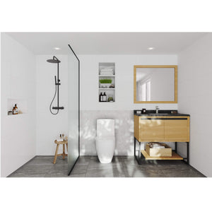 LAVIVA Alto 313SMR-36CO-BW 36" Single Bathroom Vanity in California White Oak with Black Wood Marble, White Rectangle Sink, Rendered Bathroom View