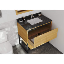 Load image into Gallery viewer, LAVIVA Alto 313SMR-36CO-BW 36&quot; Single Bathroom Vanity in California White Oak with Black Wood Marble, White Rectangle Sink, Rendered Open Drawers