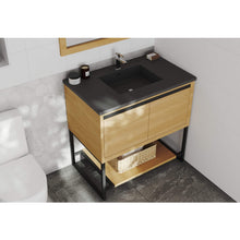 Load image into Gallery viewer, LAVIVA Alto 313SMR-36CO-MB 36&quot; Single Bathroom Vanity in California White Oak with Matte Black VIVA Stone Surface, Integrated Sink, Rendered Angled View