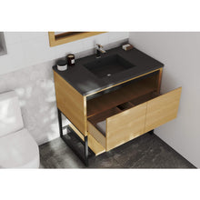 Load image into Gallery viewer, LAVIVA Alto 313SMR-36CO-MB 36&quot; Single Bathroom Vanity in California White Oak with Matte Black VIVA Stone Surface, Integrated Sink, Rendered Open Drawers