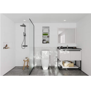 LAVIVA Alto 313SMR-36W-BW 36" Single Bathroom Vanity in White with Black Wood Marble, White Rectangle Sink, Rendered Bathroom View