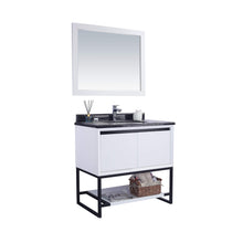 Load image into Gallery viewer, LAVIVA Alto 313SMR-36W-BW 36&quot; Single Bathroom Vanity in White with Black Wood Marble, White Rectangle Sink, Angled View