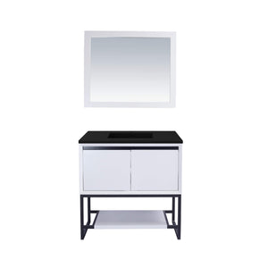 LAVIVA Alto 313SMR-36W-MB 36" Single Bathroom Vanity in White with Matte Black VIVA Stone Surface, Integrated Sink, Front View