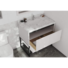 Load image into Gallery viewer, LAVIVA Alto 313SMR-36W-WC 36&quot; Single Bathroom Vanity in White with White Carrara Marble, White Rectangle Sink, Rendered Open Drawers
