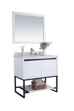 Load image into Gallery viewer, LAVIVA Alto 313SMR-36W-WC 36&quot; Single Bathroom Vanity in White with White Carrara Marble, White Rectangle Sink, Angled View
