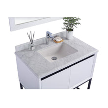 Load image into Gallery viewer, LAVIVA Alto 313SMR-36W-WC 36&quot; Single Bathroom Vanity in White with White Carrara Marble, White Rectangle Sink, Countertop Closeup