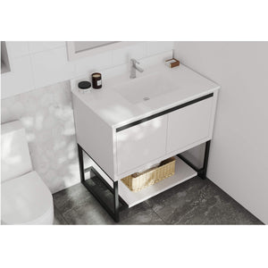 LAVIVA Alto 313SMR-36W-WQ 36" Single Bathroom Vanity in White with White Quartz, White Rectangle Sink, Rendered Angled View