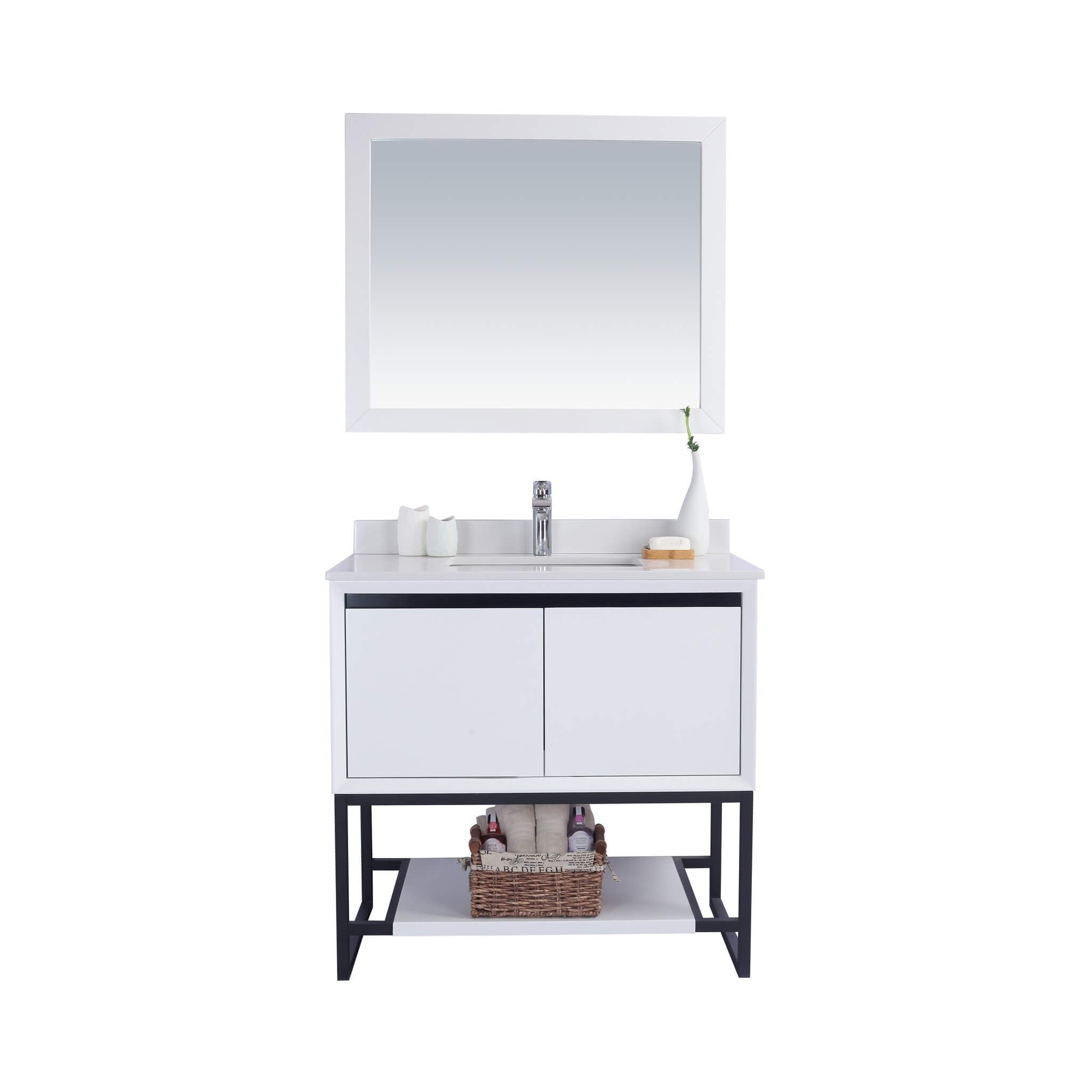 LAVIVA Alto 313SMR-36W-WQ 36" Single Bathroom Vanity in White with White Quartz, White Rectangle Sink, Front View