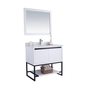 LAVIVA Alto 313SMR-36W-WQ 36" Single Bathroom Vanity in White with White Quartz, White Rectangle Sink, Angled View