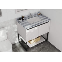 Load image into Gallery viewer, LAVIVA Alto 313SMR-36W-WS 36&quot; Single Bathroom Vanity in White with White Stripes Marble, White Rectangle Sink, Rendered Angled Bathroom View