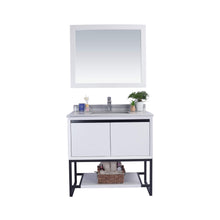 Load image into Gallery viewer, LAVIVA Alto 313SMR-36W-WS 36&quot; Single Bathroom Vanity in White with White Stripes Marble, White Rectangle Sink, Front View