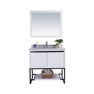 LAVIVA Alto 313SMR-36W-WS 36" Single Bathroom Vanity in White with White Stripes Marble, White Rectangle Sink, Front View