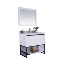 Load image into Gallery viewer, LAVIVA Alto 313SMR-36W-WS 36&quot; Single Bathroom Vanity in White with White Stripes Marble, White Rectangle Sink, Angled View