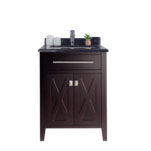 LAVIVA Wimbledon 313YG319-24B-BW 24" Single Bathroom Vanity in Brown with Black Wood Marble, White Rectangle Sink, Front View