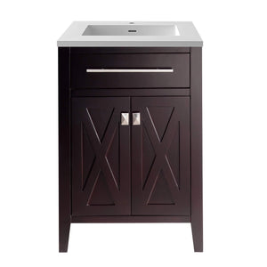 LAVIVA Wimbledon 313YG319-24B-MW 24" Single Bathroom Vanity in Brown with Matte White VIVA Stone Surface, Integrated Sink, Front View