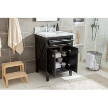 Load image into Gallery viewer, LAVIVA Wimbledon 313YG319-24B-WC 24&quot; Single Bathroom Vanity in Brown with White Carrara Marble, White Rectangle Sink, Rendered Open Tip Tray and Doors