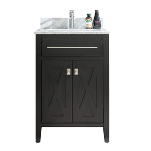 LAVIVA Wimbledon 313YG319-24B-WC 24" Single Bathroom Vanity in Brown with White Carrara Marble, White Rectangle Sink, Front View