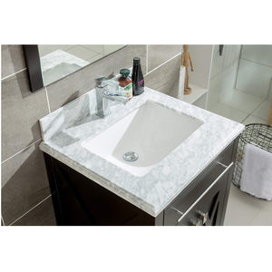 LAVIVA Wimbledon 313YG319-24B-WC 24" Single Bathroom Vanity in Brown with White Carrara Marble, White Rectangle Sink, Rendered Countertop Closeup