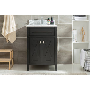 LAVIVA Wimbledon 313YG319-24B-WC 24" Single Bathroom Vanity in Brown with White Carrara Marble, White Rectangle Sink, Rendered Front View