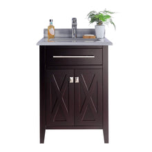 Load image into Gallery viewer, LAVIVA Wimbledon 313YG319-24B-WS 24&quot; Single Bathroom Vanity in Brown with White Stripes Marble, White Rectangle Sink, Front View