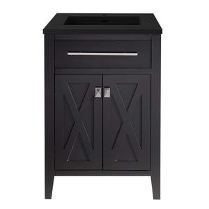 LAVIVA Wimbledon 313YG319-24E-MB 24" Single Bathroom Vanity in Espresso with Matte Black VIVA Stone Surface, Integrated Sink, Front View