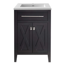 Load image into Gallery viewer, LAVIVA Wimbledon 313YG319-24E-MW 24&quot; Single Bathroom Vanity in Espresso with Matte White VIVA Stone Surface, Integrated Sink, Front View