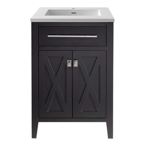 LAVIVA Wimbledon 313YG319-24E-MW 24" Single Bathroom Vanity in Espresso with Matte White VIVA Stone Surface, Integrated Sink, Front View